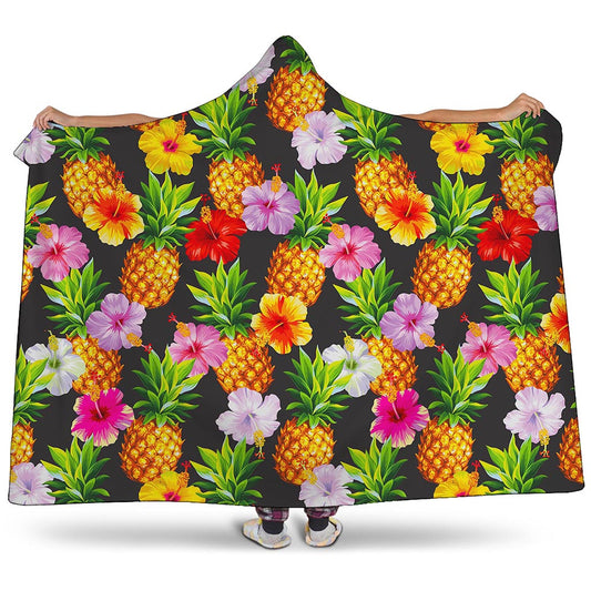 Aloha Hibiscus Pineapple Pattern Print Hooded Blanket