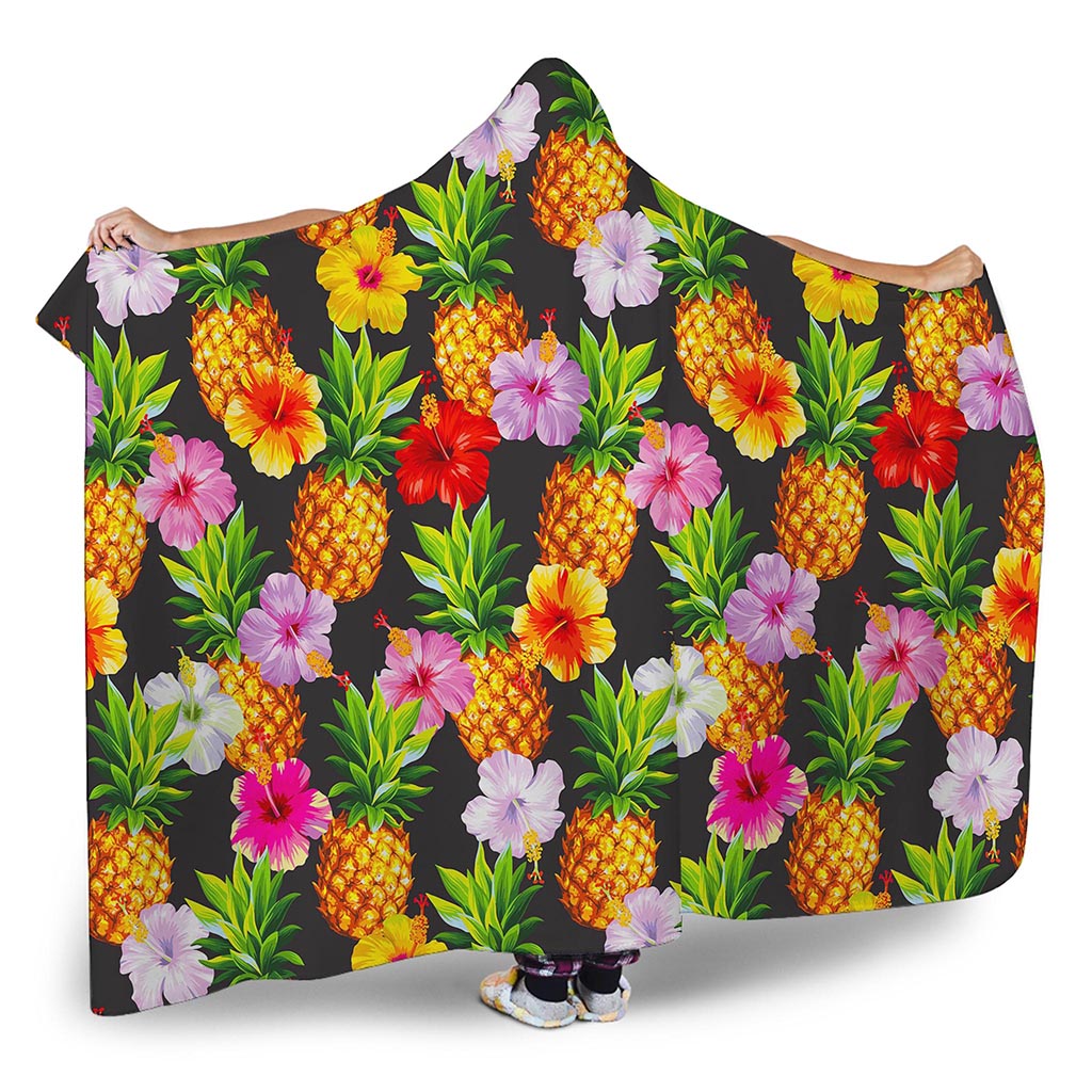 Aloha Hibiscus Pineapple Pattern Print Hooded Blanket