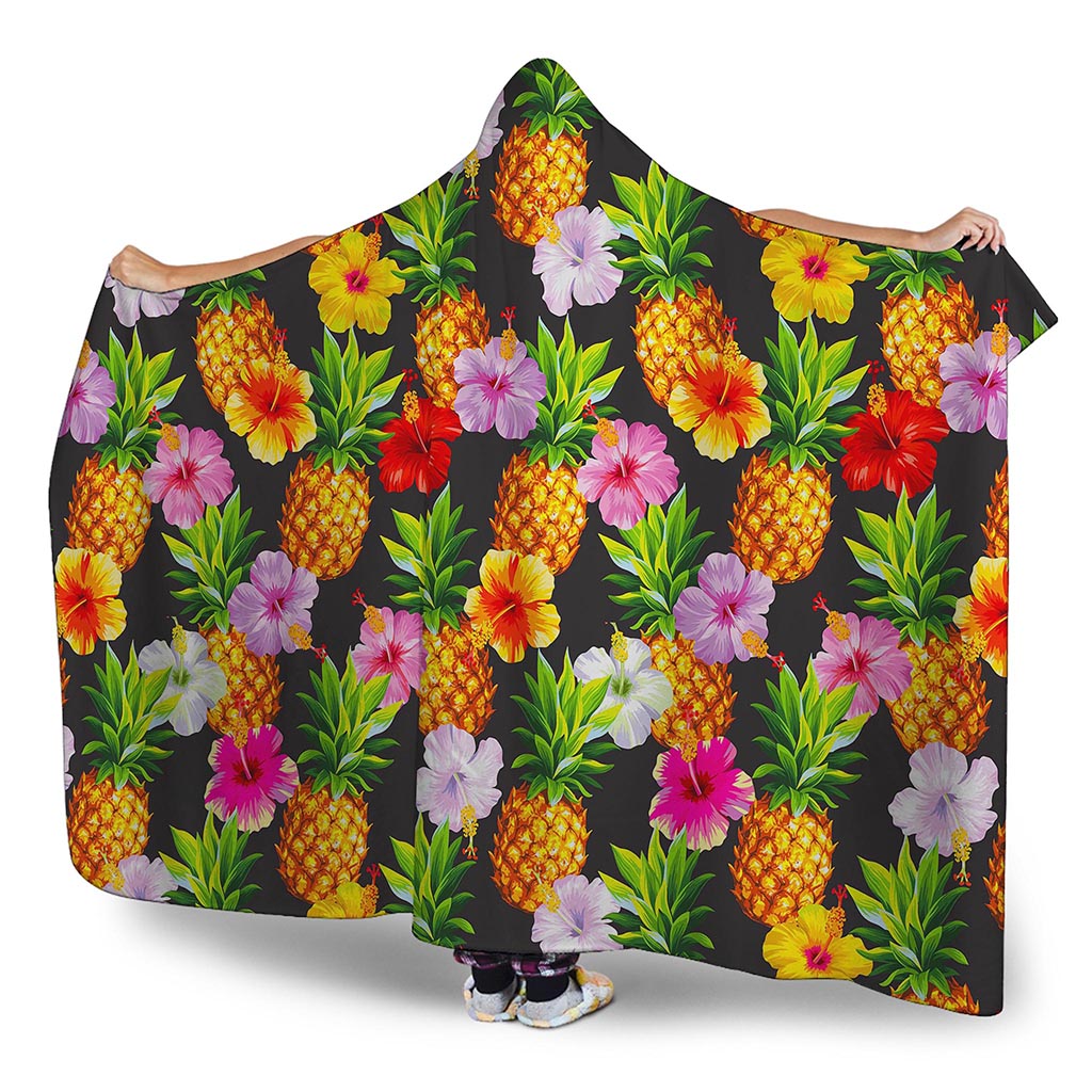 Aloha Hibiscus Pineapple Pattern Print Hooded Blanket