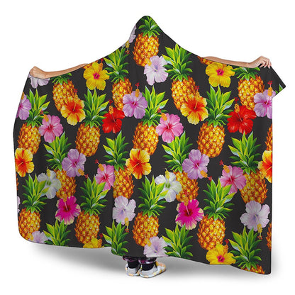 Aloha Hibiscus Pineapple Pattern Print Hooded Blanket