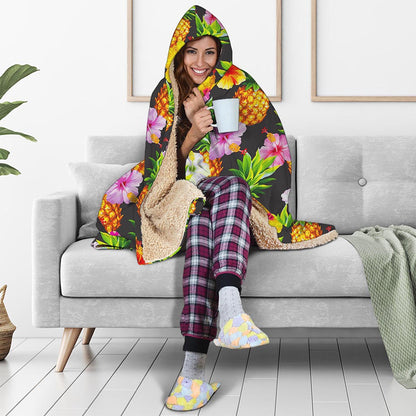 Aloha Hibiscus Pineapple Pattern Print Hooded Blanket