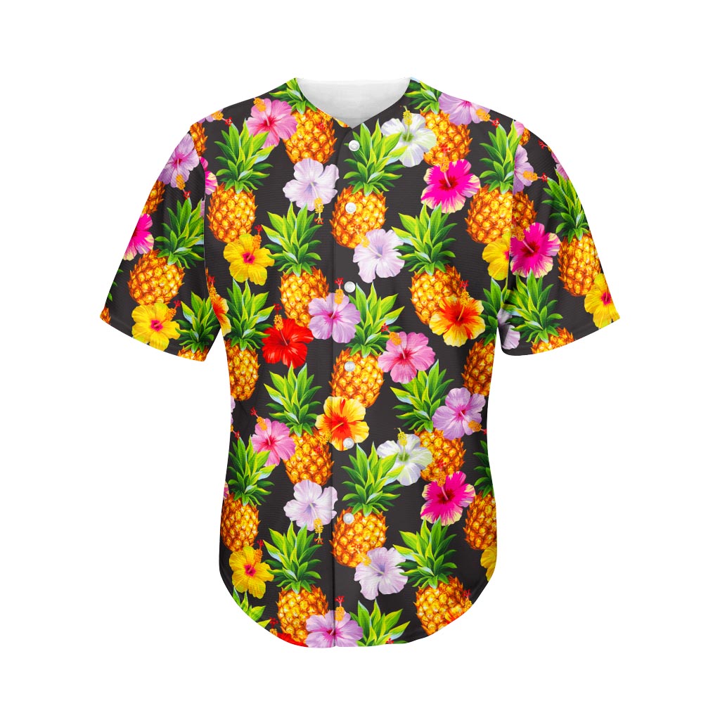 Aloha Hibiscus Pineapple Pattern Print Men's Baseball Jersey