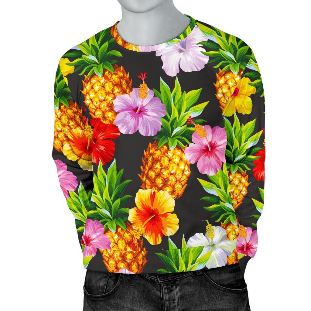 Aloha Hibiscus Pineapple Pattern Print Men's Crewneck Sweatshirt GearFrost