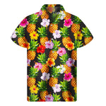 Aloha Hibiscus Pineapple Pattern Print Men's Short Sleeve Shirt