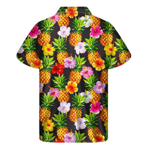 Aloha Hibiscus Pineapple Pattern Print Men's Short Sleeve Shirt