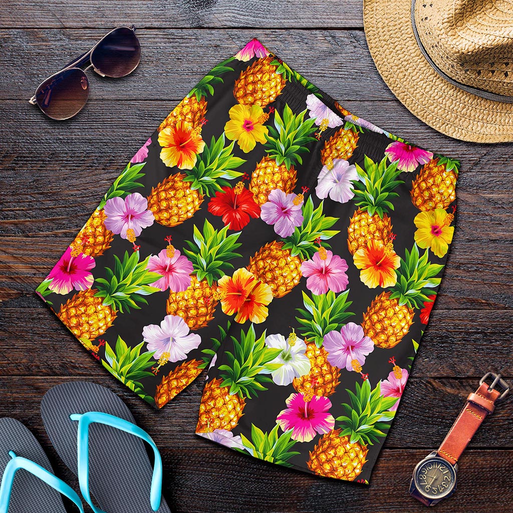 Aloha Hibiscus Pineapple Pattern Print Men's Shorts