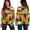 Aloha Hibiscus Pineapple Pattern Print Off Shoulder Sweatshirt GearFrost