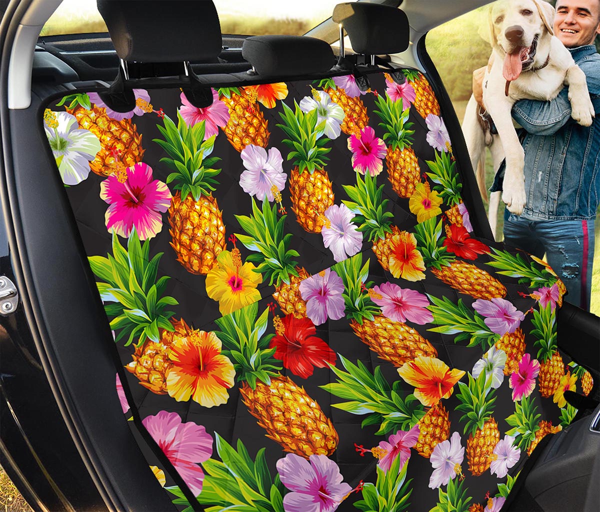 Aloha Hibiscus Pineapple Pattern Print Pet Car Back Seat Cover