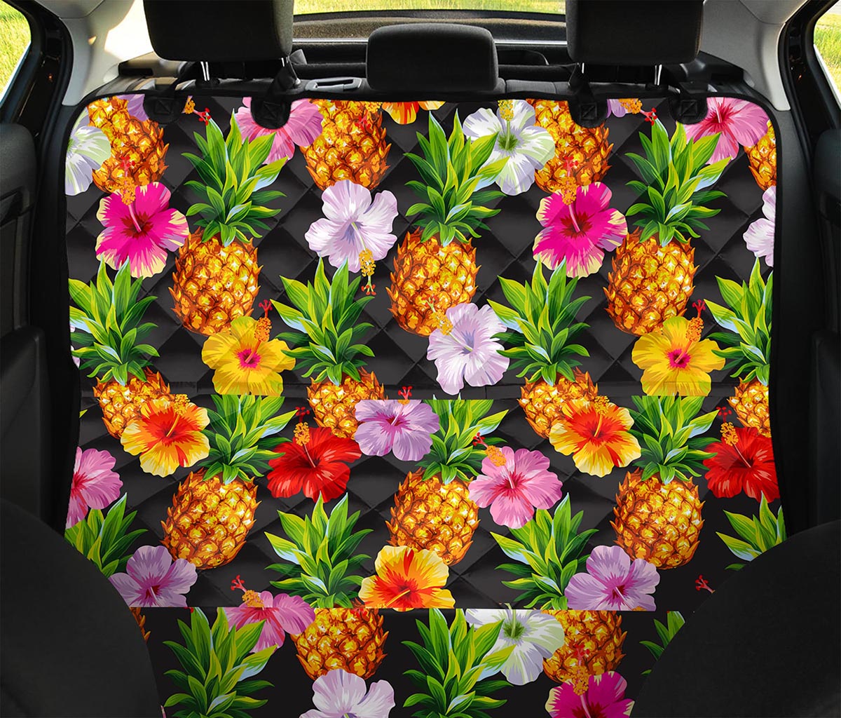 Aloha Hibiscus Pineapple Pattern Print Pet Car Back Seat Cover