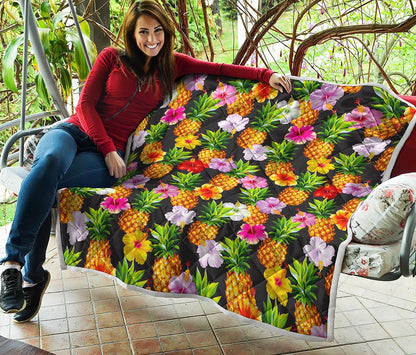 Aloha Hibiscus Pineapple Pattern Print Quilt