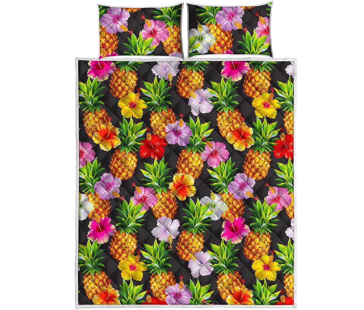 Aloha Hibiscus Pineapple Pattern Print Quilt Bed Set