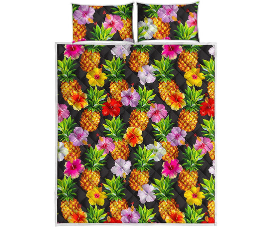 Aloha Hibiscus Pineapple Pattern Print Quilt Bed Set