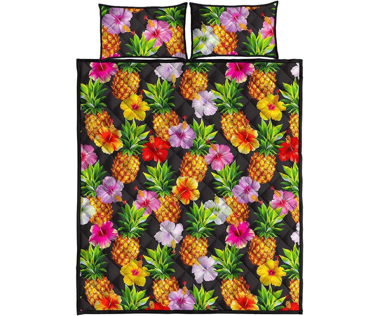 Aloha Hibiscus Pineapple Pattern Print Quilt Bed Set