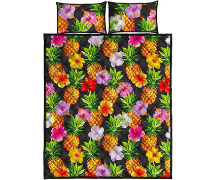 Aloha Hibiscus Pineapple Pattern Print Quilt Bed Set