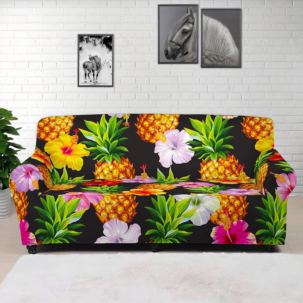 Aloha Hibiscus Pineapple Pattern Print Sofa Cover