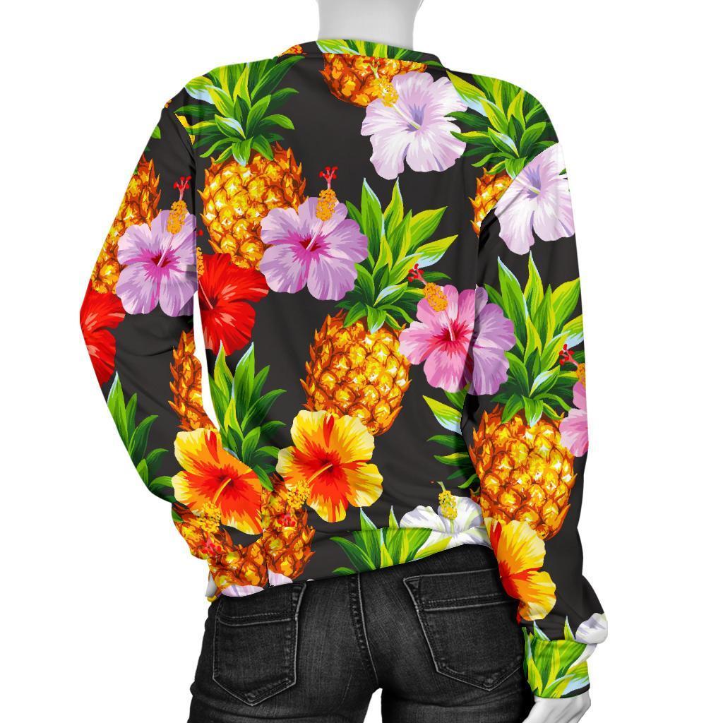 Aloha Hibiscus Pineapple Pattern Print Women's Crewneck Sweatshirt GearFrost