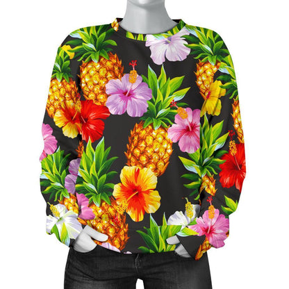 Aloha Hibiscus Pineapple Pattern Print Women's Crewneck Sweatshirt GearFrost