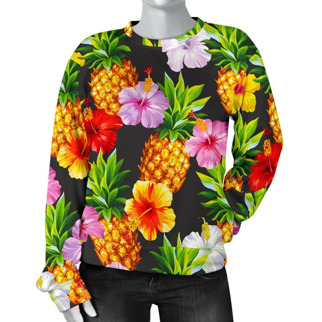 Aloha Hibiscus Pineapple Pattern Print Women's Crewneck Sweatshirt GearFrost