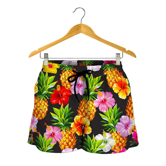 Aloha Hibiscus Pineapple Pattern Print Women's Shorts