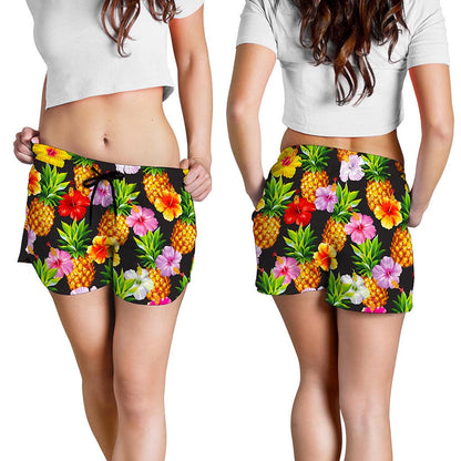 Aloha Hibiscus Pineapple Pattern Print Women's Shorts