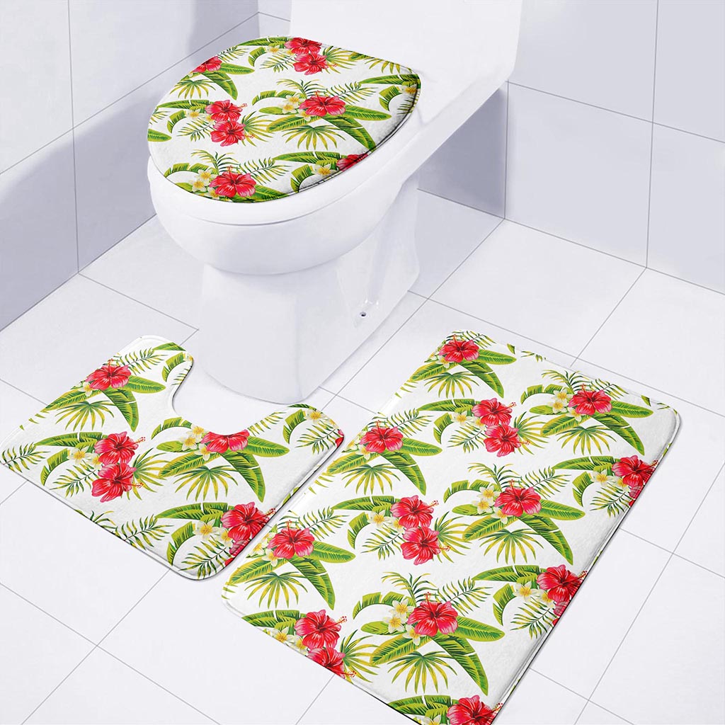Aloha Hibiscus Tropical Pattern Print 3 Piece Bath Mat Set