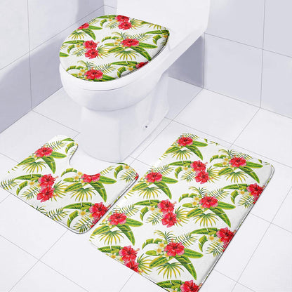 Aloha Hibiscus Tropical Pattern Print 3 Piece Bath Mat Set