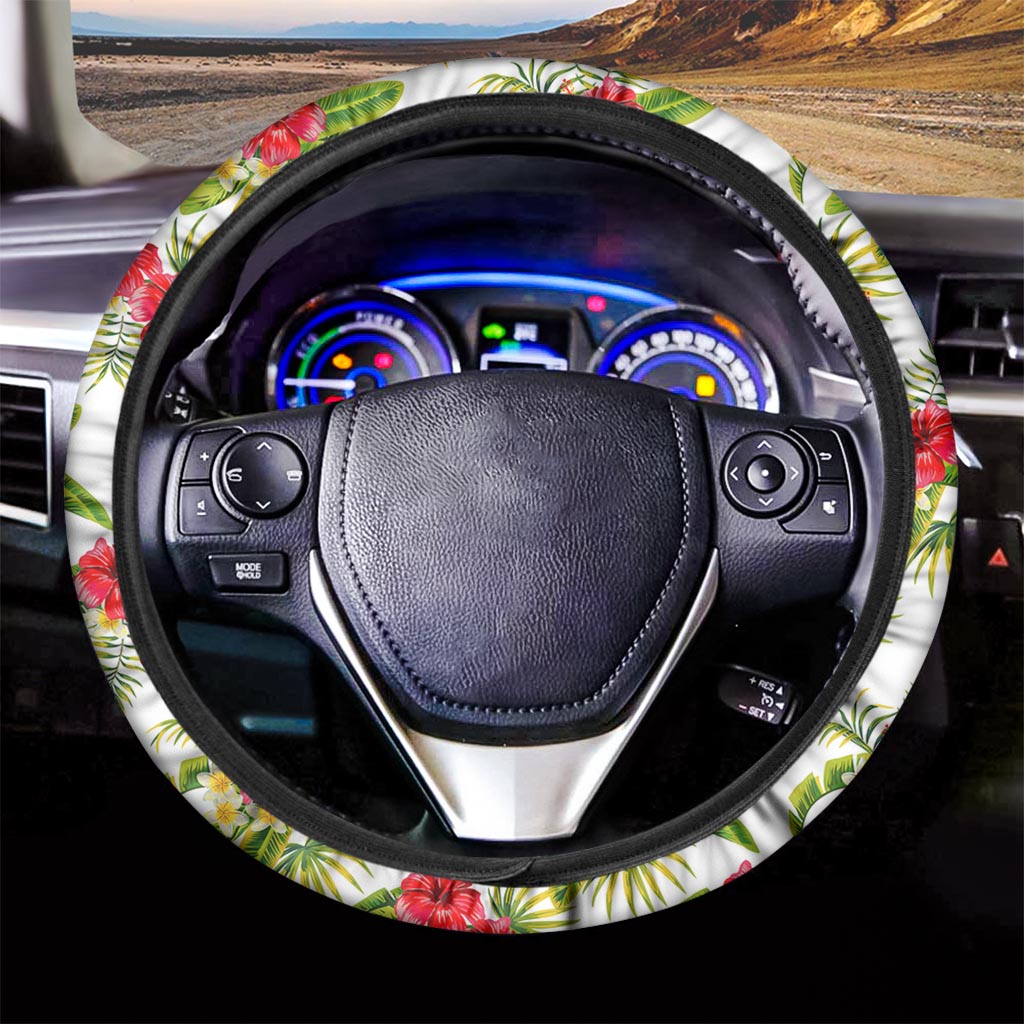 Aloha Hibiscus Tropical Pattern Print Car Steering Wheel Cover