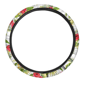 Aloha Hibiscus Tropical Pattern Print Car Steering Wheel Cover