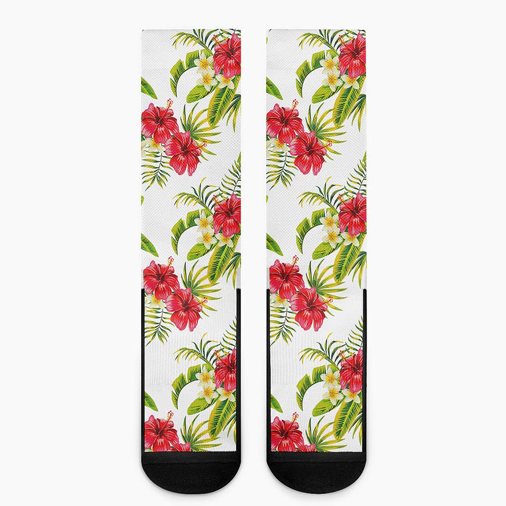 Aloha Hibiscus Tropical Pattern Print Crew Socks