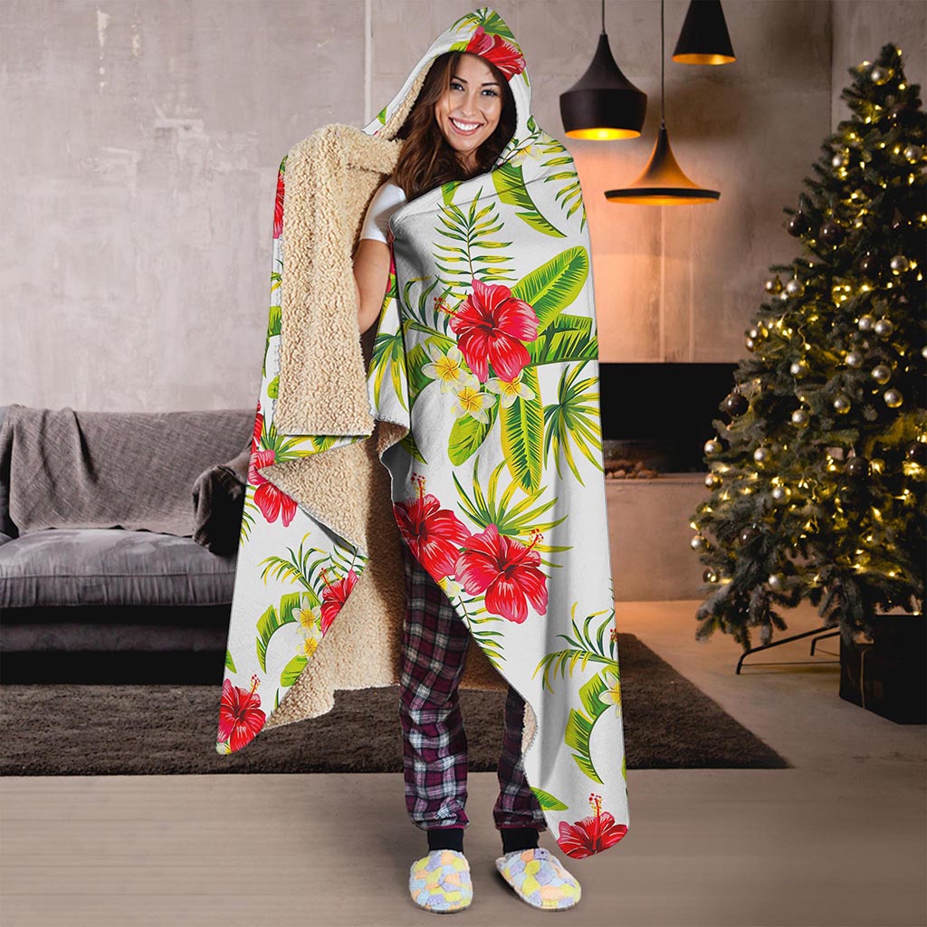Aloha Hibiscus Tropical Pattern Print Hooded Blanket