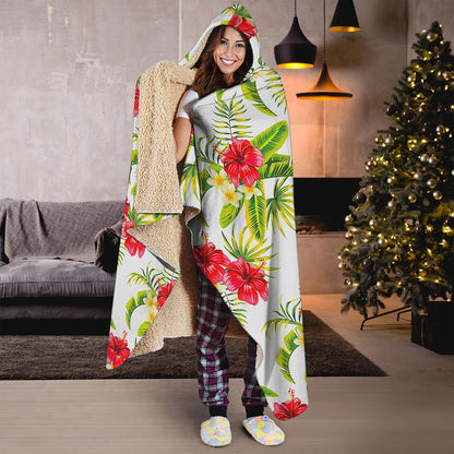 Aloha Hibiscus Tropical Pattern Print Hooded Blanket