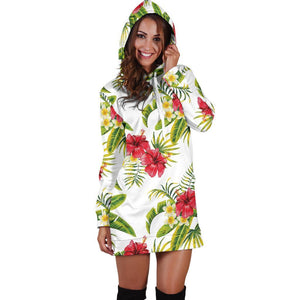 Aloha Hibiscus Tropical Pattern Print Hoodie Dress GearFrost