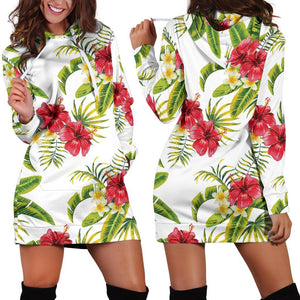 Aloha Hibiscus Tropical Pattern Print Hoodie Dress GearFrost