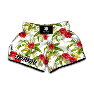 Aloha Hibiscus Tropical Pattern Print Muay Thai Boxing Shorts