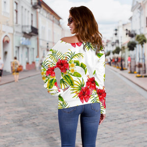 Aloha Hibiscus Tropical Pattern Print Off Shoulder Sweatshirt GearFrost