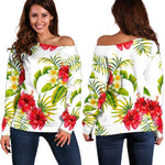 Aloha Hibiscus Tropical Pattern Print Off Shoulder Sweatshirt GearFrost