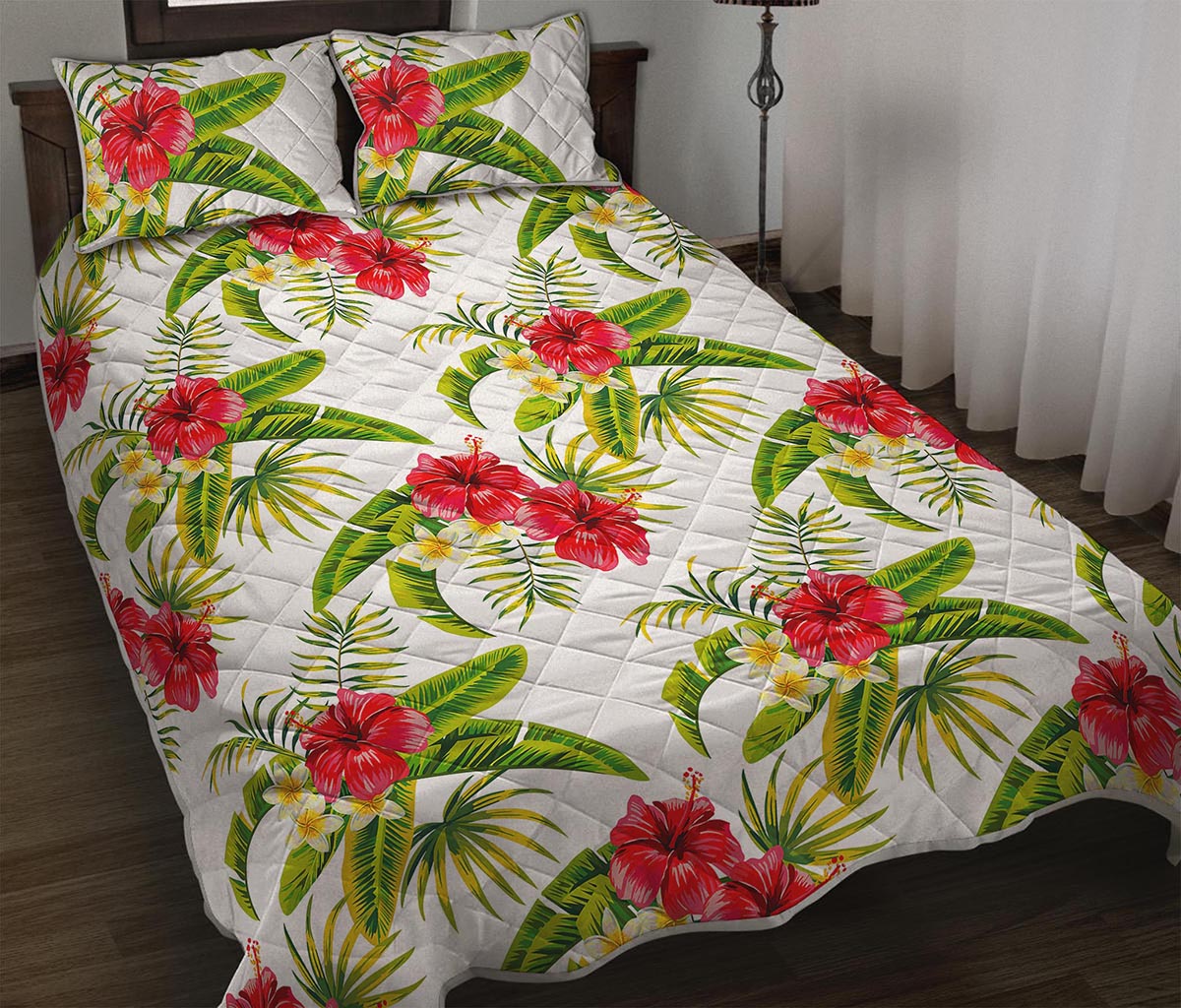 Aloha Hibiscus Tropical Pattern Print Quilt Bed Set