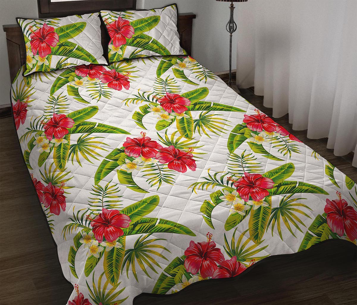 Aloha Hibiscus Tropical Pattern Print Quilt Bed Set