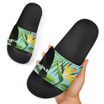 Aloha Keel-Billed Toucan Print Black Slide Sandals