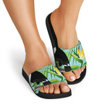 Aloha Keel-Billed Toucan Print Black Slide Sandals