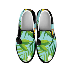 Aloha Keel-Billed Toucan Print Black Slip On Shoes