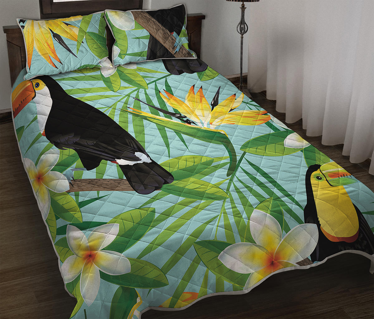 Aloha Keel-Billed Toucan Print Quilt Bed Set