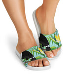 Aloha Keel-Billed Toucan Print White Slide Sandals