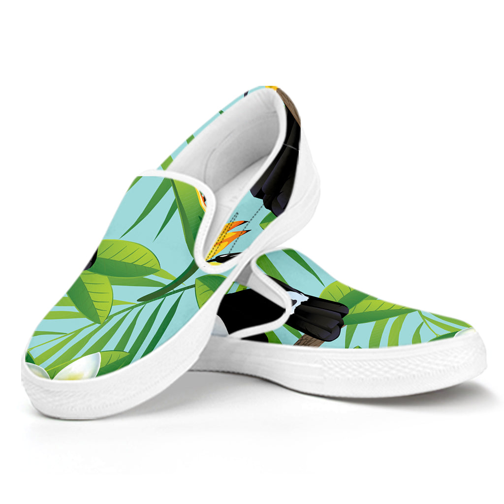 Aloha Keel-Billed Toucan Print White Slip On Shoes