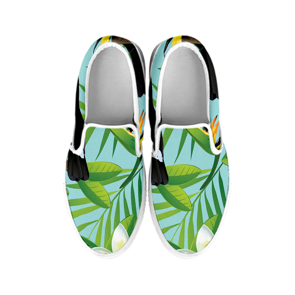 Aloha Keel-Billed Toucan Print White Slip On Shoes