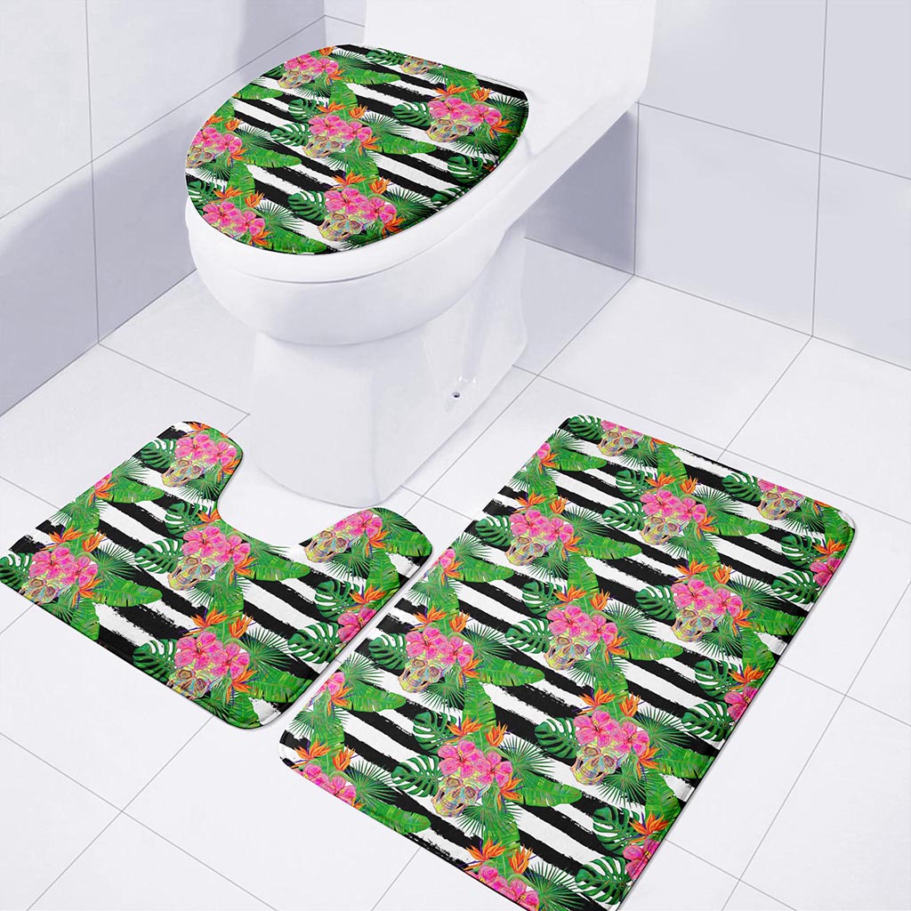 Aloha Skull Striped Pattern Print 3 Piece Bath Mat Set