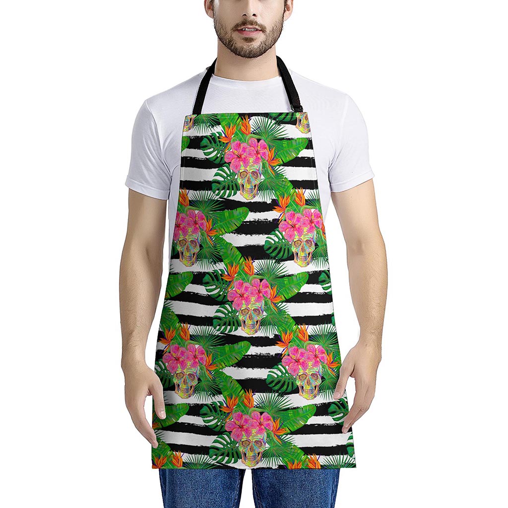 Aloha Skull Striped Pattern Print Apron