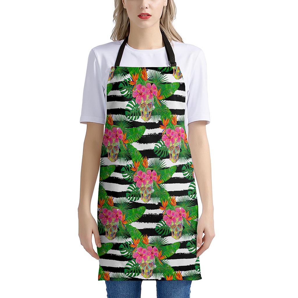 Aloha Skull Striped Pattern Print Apron