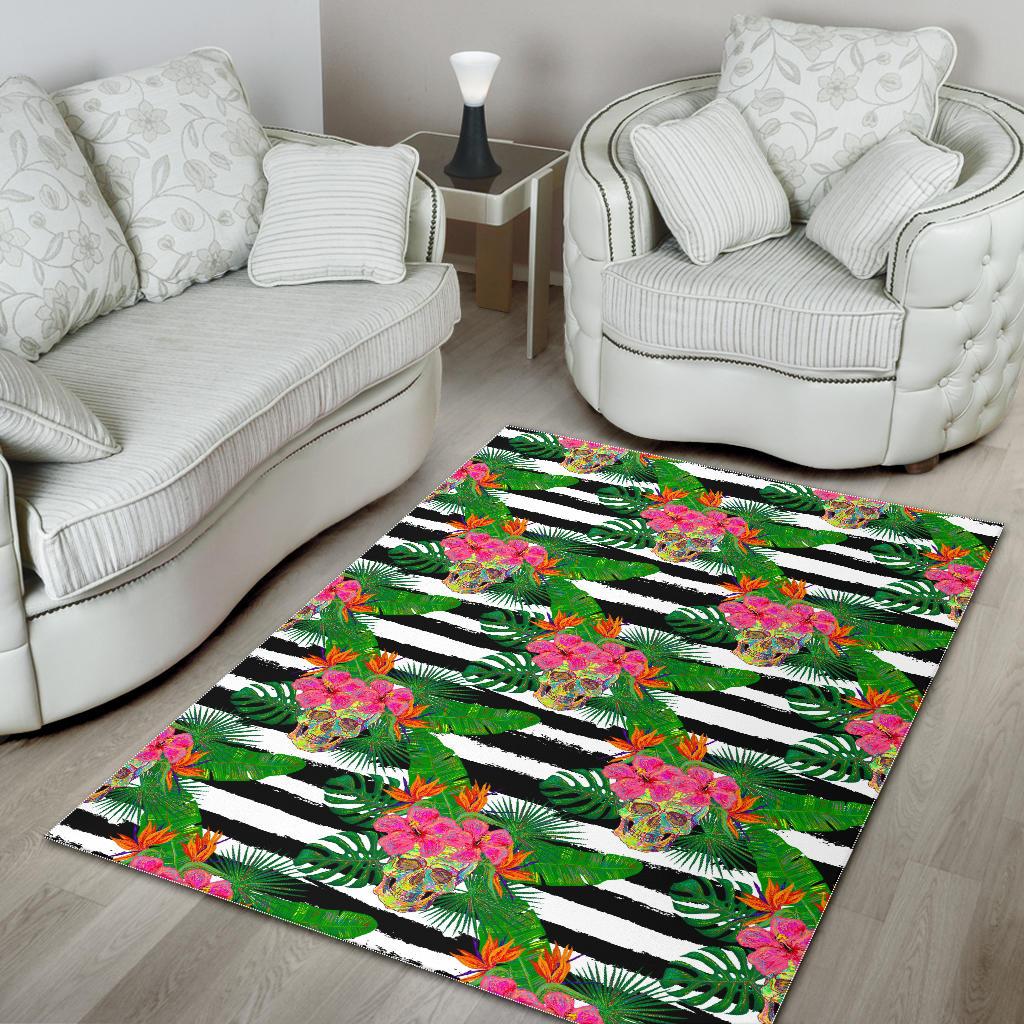 Aloha Skull Striped Pattern Print Area Rug GearFrost
