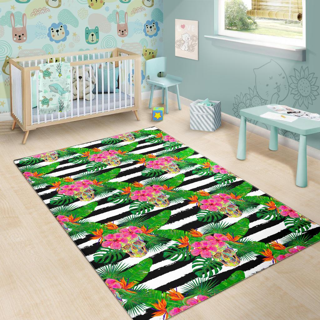 Aloha Skull Striped Pattern Print Area Rug GearFrost